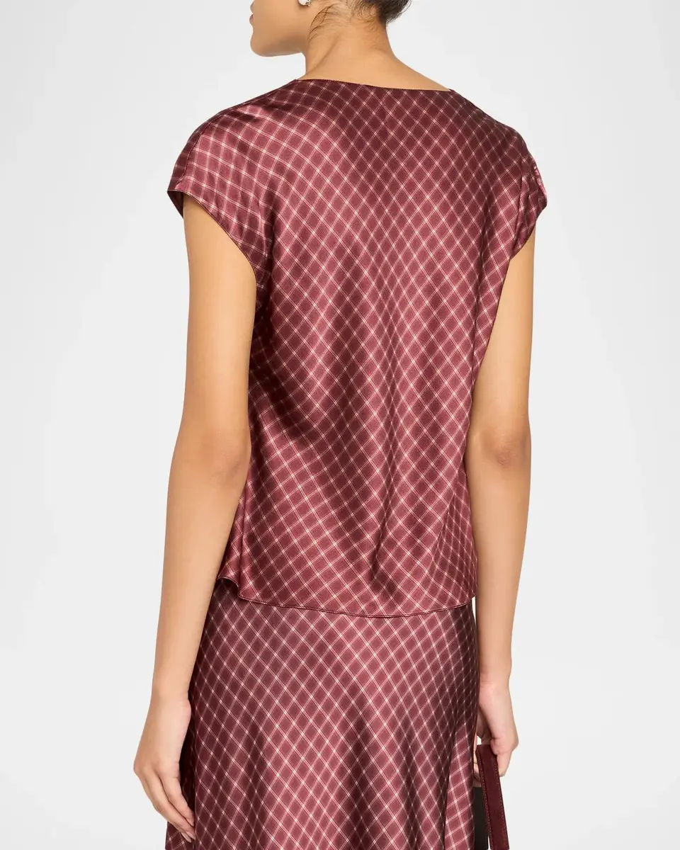 Vince Ombré Plaid Silk Satin Cowl-Neck Blouse | Thumbnail 3 Vince Ombré Plaid Silk Satin Cowl-Neck Blouse | Thumbnail 3