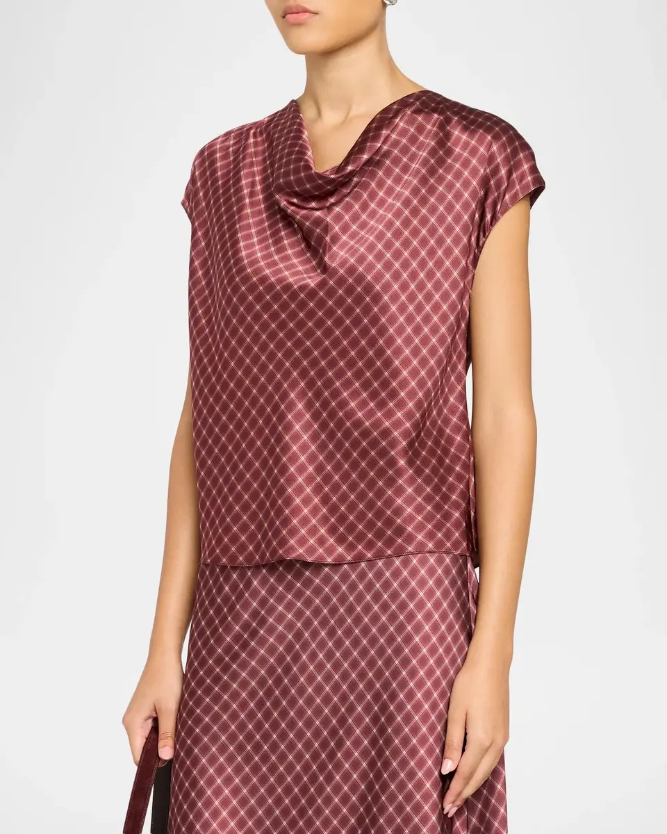 Vince Ombré Plaid Silk Satin Cowl-Neck Blouse | Thumbnail 4 Vince Ombré Plaid Silk Satin Cowl-Neck Blouse | Thumbnail 4