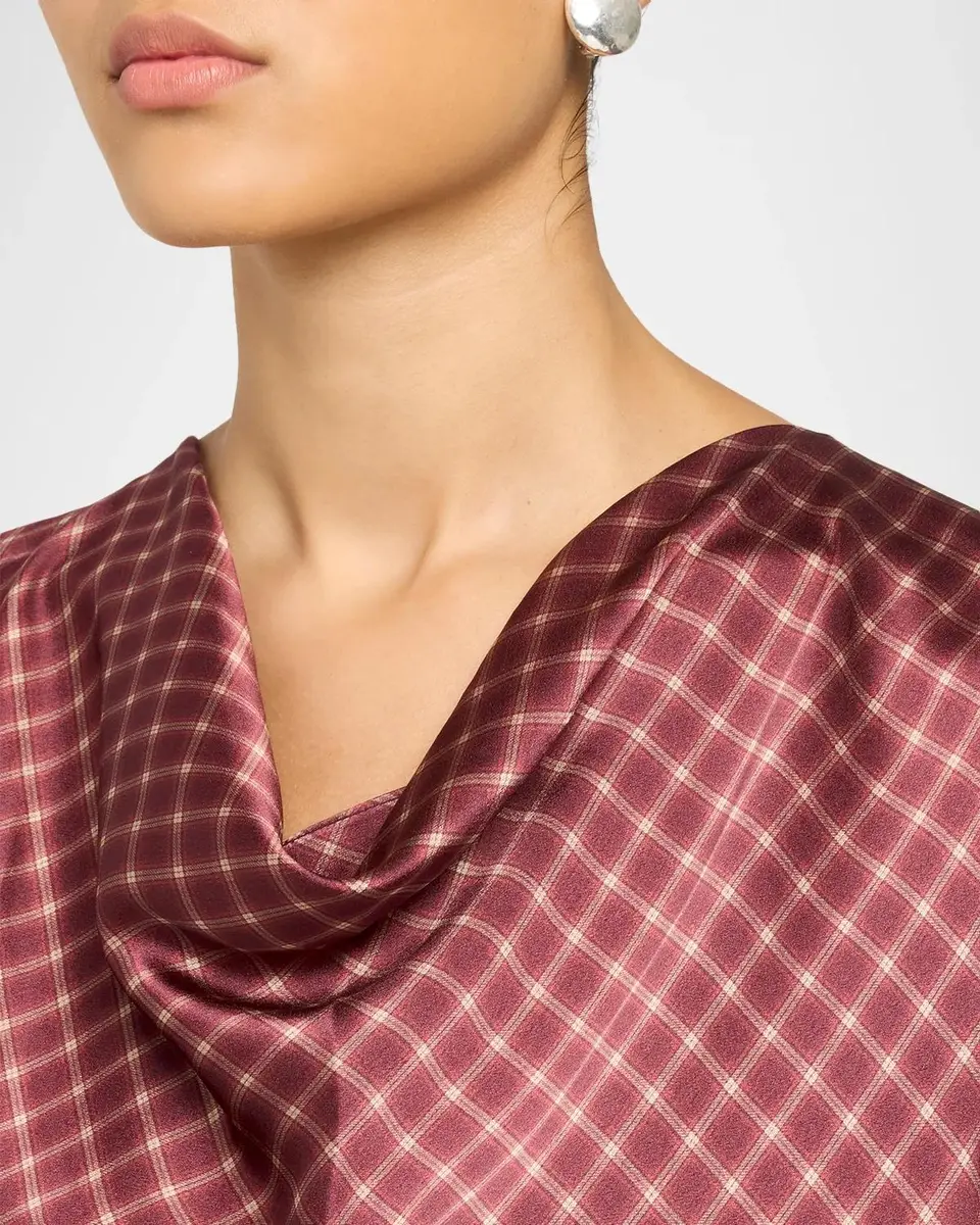Vince Ombré Plaid Silk Satin Cowl-Neck Blouse | Thumbnail 5 Vince Ombré Plaid Silk Satin Cowl-Neck Blouse | Thumbnail 5