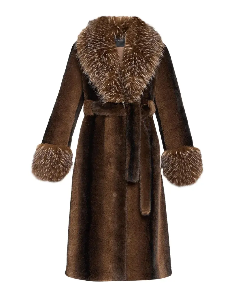 Elie Tahari The Speckled Shawl-Collar Faux Fur Coat