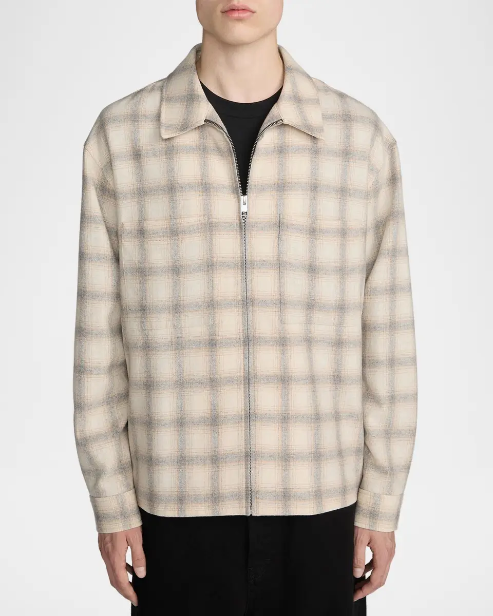 Frame Men's Plaid Wool-Blend Zip-Front Overshirt | Thumbnail 4