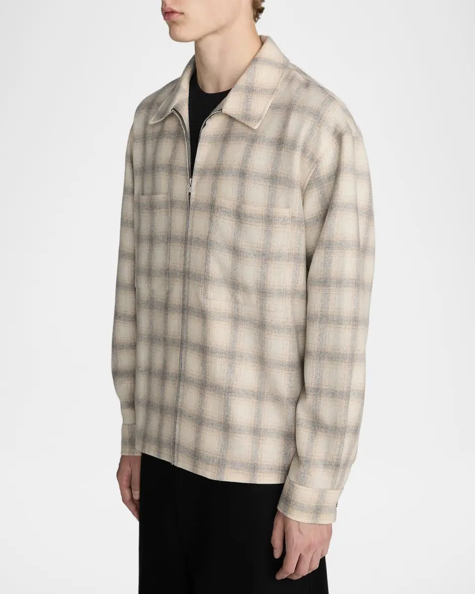 Frame Men's Plaid Wool-Blend Zip-Front Overshirt | Thumbnail 6