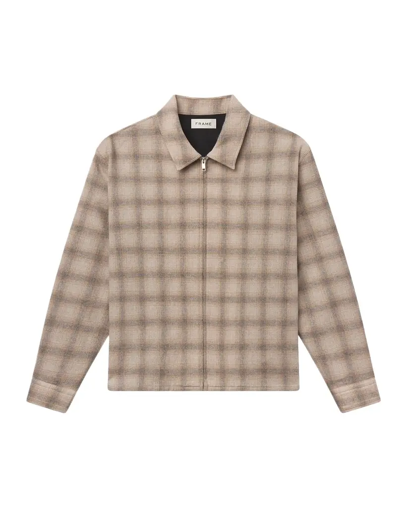 Men's Plaid Wool-Blend Zip-Front Overshirt Men's Plaid Wool-Blend Zip-Front Overshirt