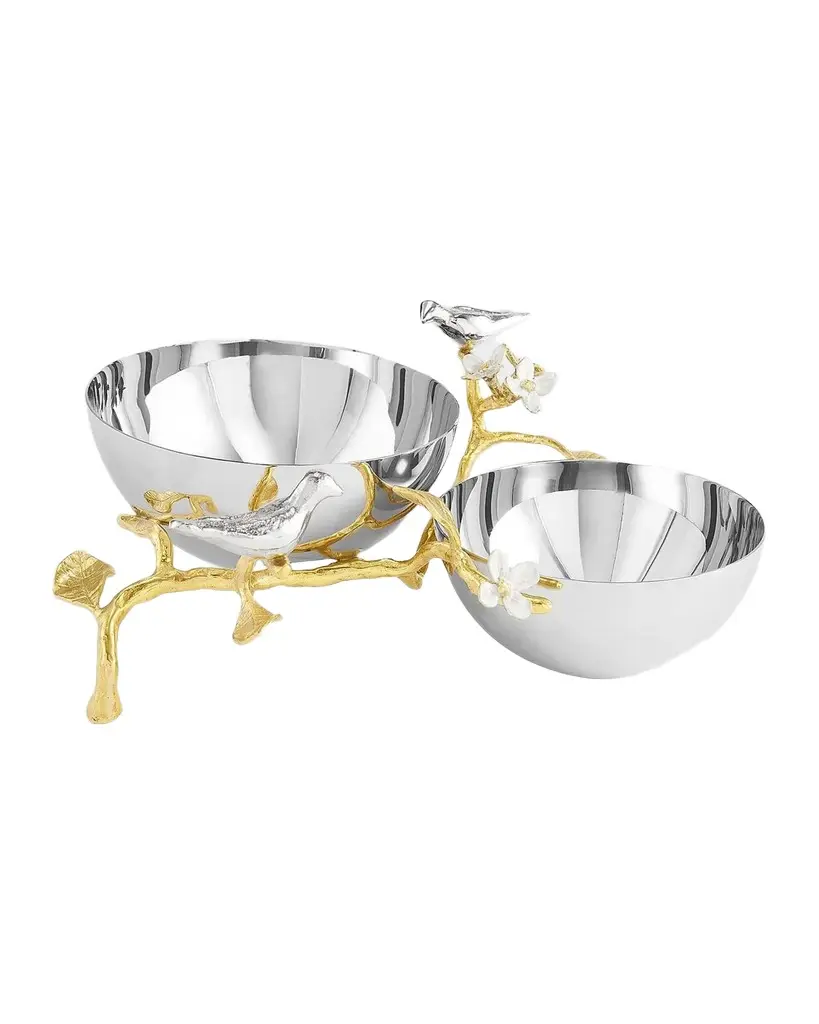 Lovebirds Silver & Gold Double Dish