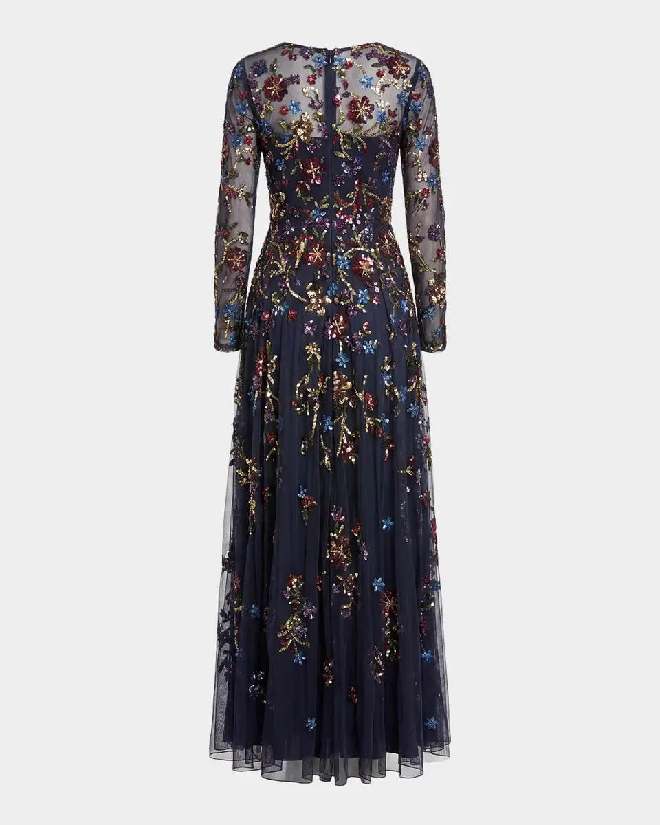 Mac Duggal Floral Beaded Mesh A-Line Gown | Thumbnail 5 Mac Duggal Floral Beaded Mesh A-Line Gown | Thumbnail 5