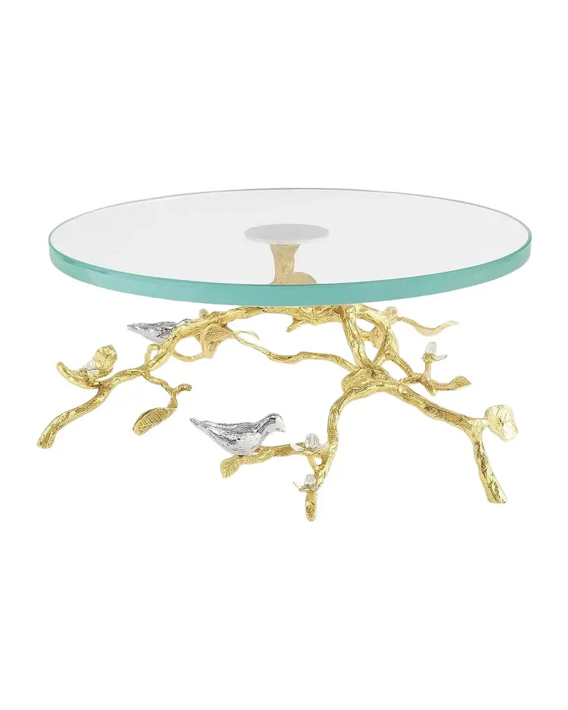 Lovebirds Silver & Gold Glass Cakestand
