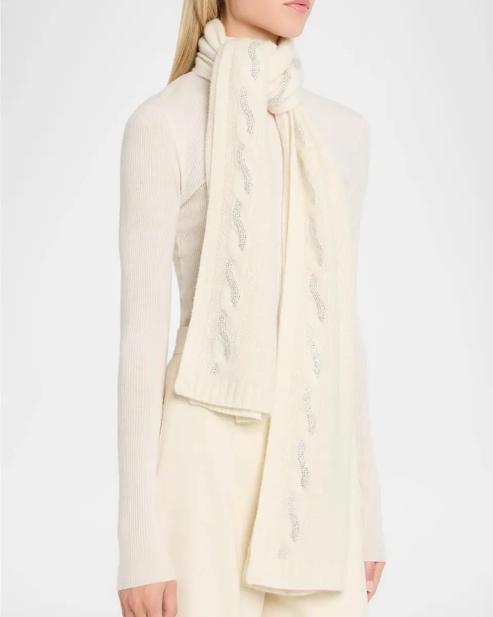 Sofia Cashmere Crystal-Embellished Cable-Knit Cashmere Scarf | Thumbnail 3 Sofia Cashmere Crystal-Embellished Cable-Knit Cashmere Scarf | Thumbnail 3