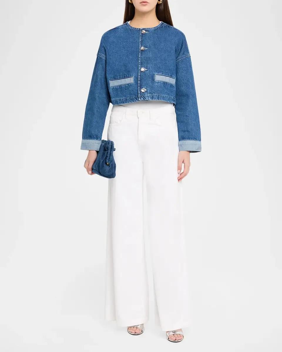 L'Agence Verona Collarless Denim Jacket | Thumbnail 2 L'Agence Verona Collarless Denim Jacket | Thumbnail 2