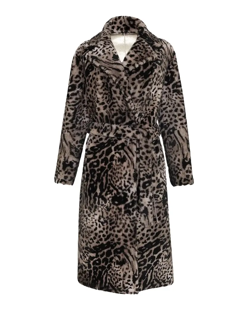 Reversible Select Animal-Print Shearling Coat w/ Belt Reversible Select Animal-Print Shearling Coat w/ Belt