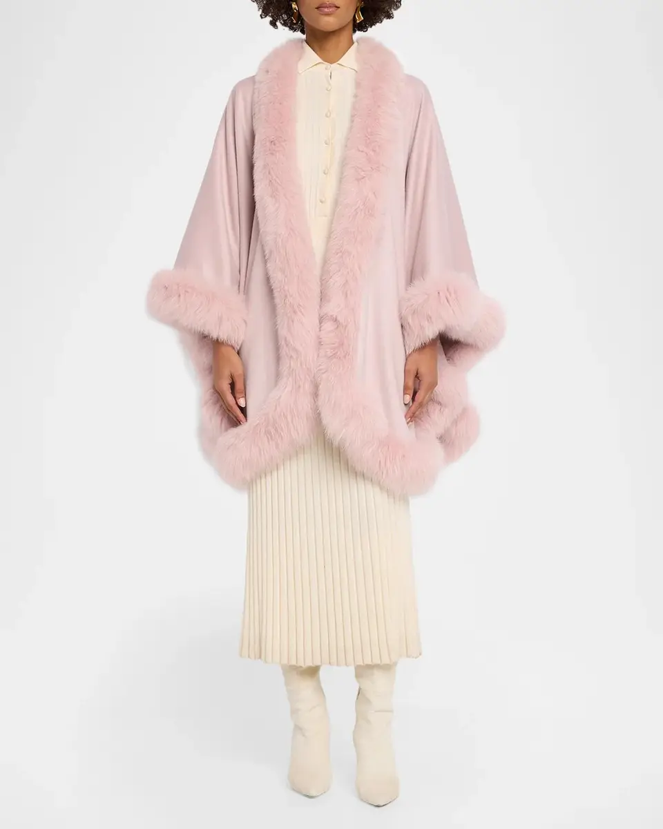 Sofia Cashmere Cashmere Cape With Faux Fur Trim | Thumbnail 2 Sofia Cashmere Cashmere Cape With Faux Fur Trim | Thumbnail 2