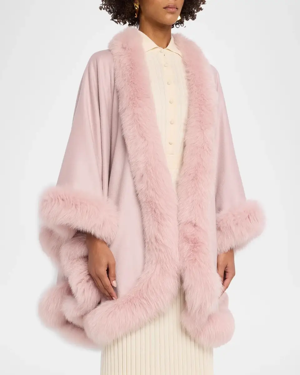 Sofia Cashmere Cashmere Cape With Faux Fur Trim | Thumbnail 4 Sofia Cashmere Cashmere Cape With Faux Fur Trim | Thumbnail 4