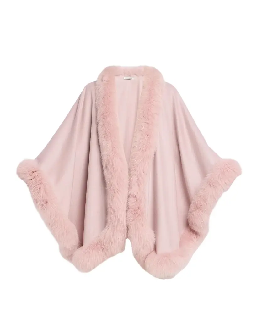Cashmere Cape With Faux Fur Trim Cashmere Cape With Faux Fur Trim