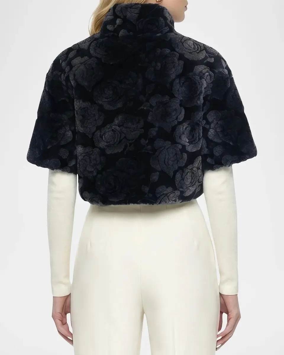 Gorski Select Rose-Print Shearling Bolero | Thumbnail 3 Gorski Select Rose-Print Shearling Bolero | Thumbnail 3
