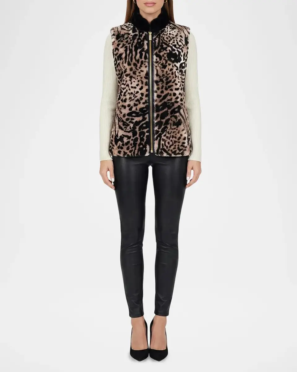 Gorski Select Animal-Print Lamb Shearling Zip Vest With Loro Piana Wool | Thumbnail 2 Gorski Select Animal-Print Lamb Shearling Zip Vest With Loro Piana Wool | Thumbnail 2