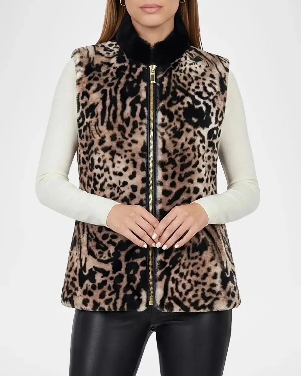 Gorski Select Animal-Print Lamb Shearling Zip Vest With Loro Piana Wool | Thumbnail 4 Gorski Select Animal-Print Lamb Shearling Zip Vest With Loro Piana Wool | Thumbnail 4