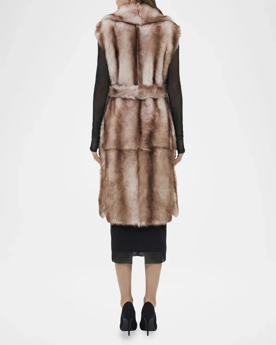 Gorski Toscana Lamb Shearling Belted Long Vest | Thumbnail 3
