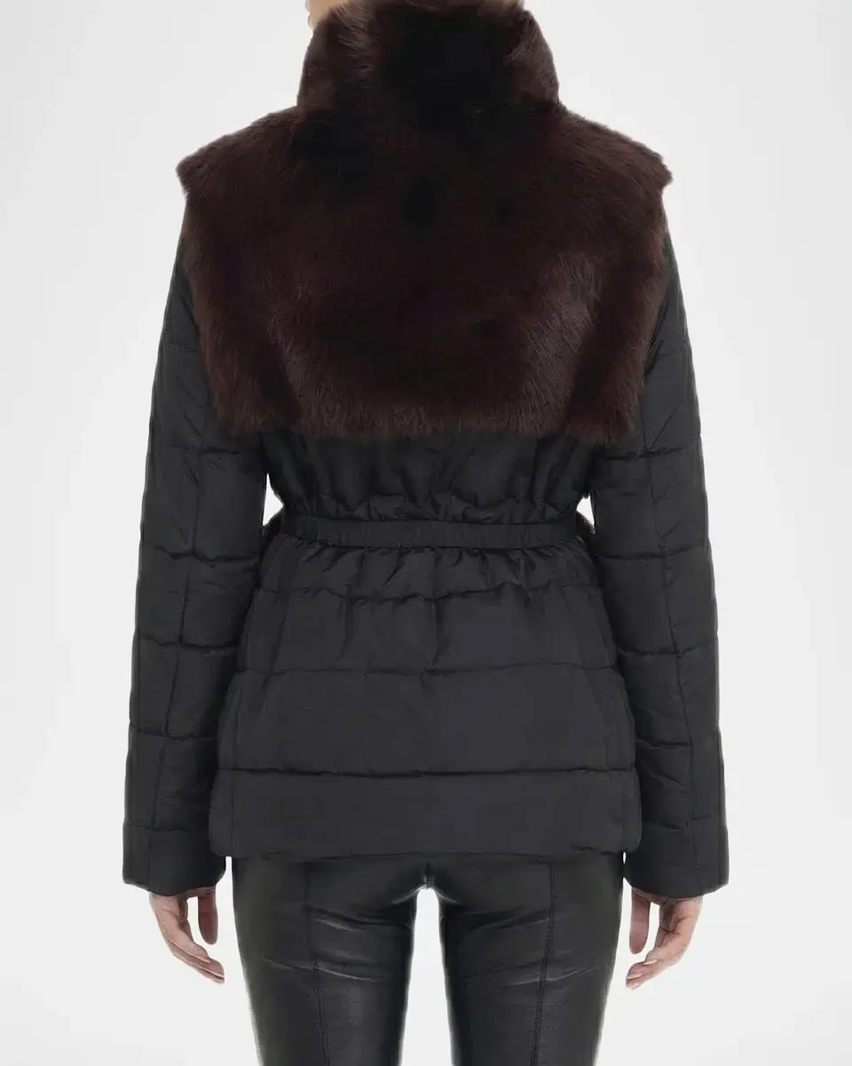 Gorski Select Lamb Shearling Belted Jacket with Quilted Sleeves and Back | Thumbnail 3 Gorski Select Lamb Shearling Belted Jacket with Quilted Sleeves and Back | Thumbnail 3
