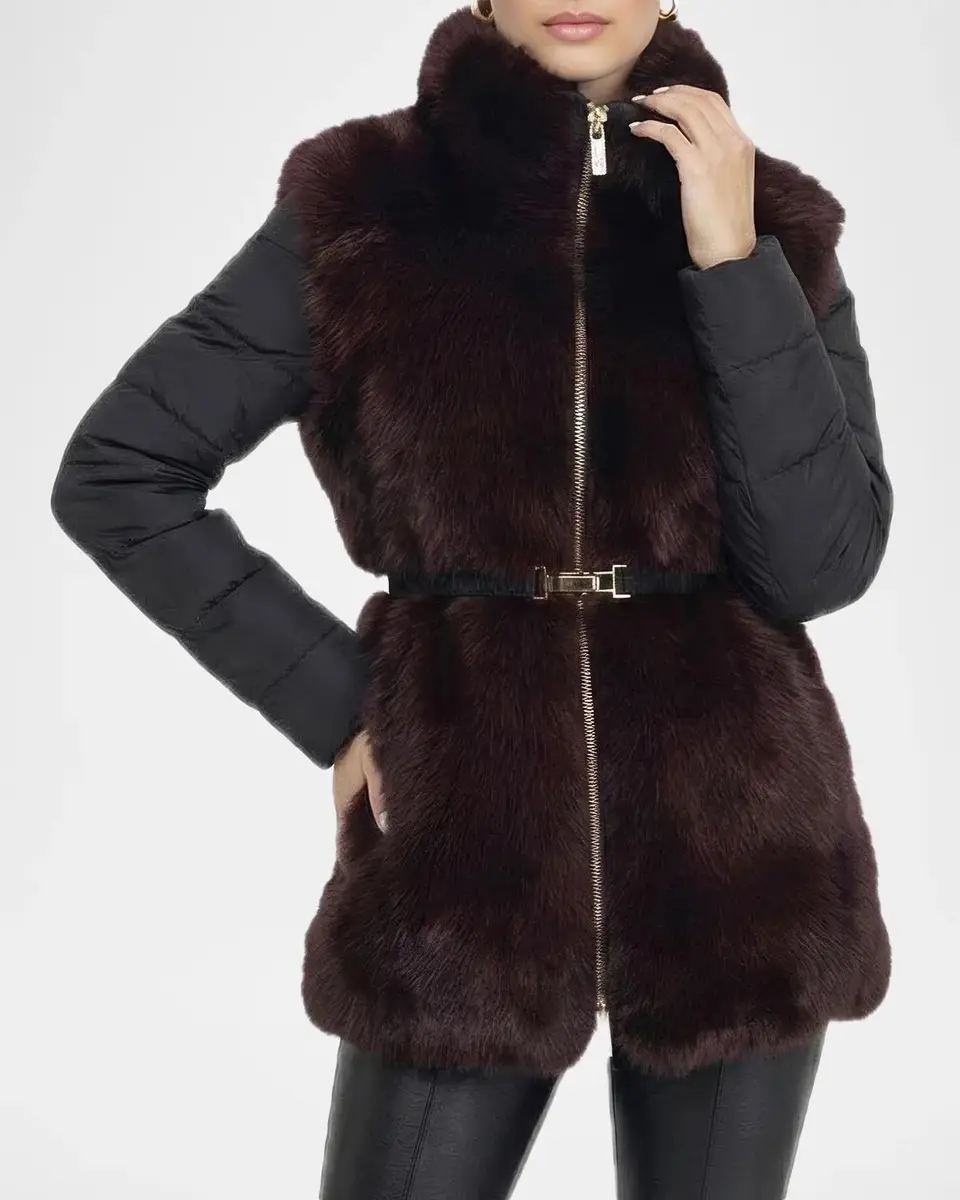 Gorski Select Lamb Shearling Belted Jacket with Quilted Sleeves and Back | Thumbnail 4 Gorski Select Lamb Shearling Belted Jacket with Quilted Sleeves and Back | Thumbnail 4