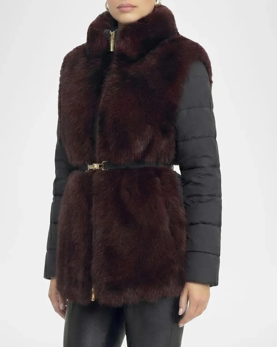 Gorski Select Lamb Shearling Belted Jacket with Quilted Sleeves and Back | Thumbnail 5 Gorski Select Lamb Shearling Belted Jacket with Quilted Sleeves and Back | Thumbnail 5