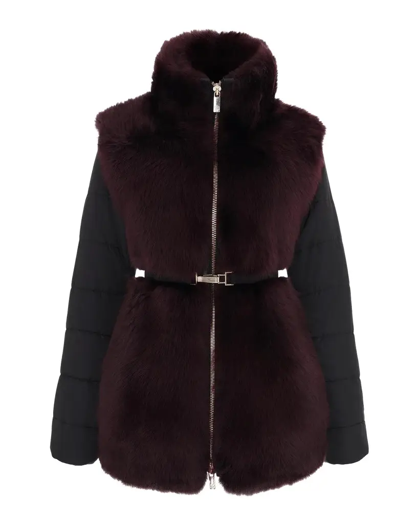 Select Lamb Shearling Belted Jacket with Quilted Sleeves and Back Select Lamb Shearling Belted Jacket with Quilted Sleeves and Back