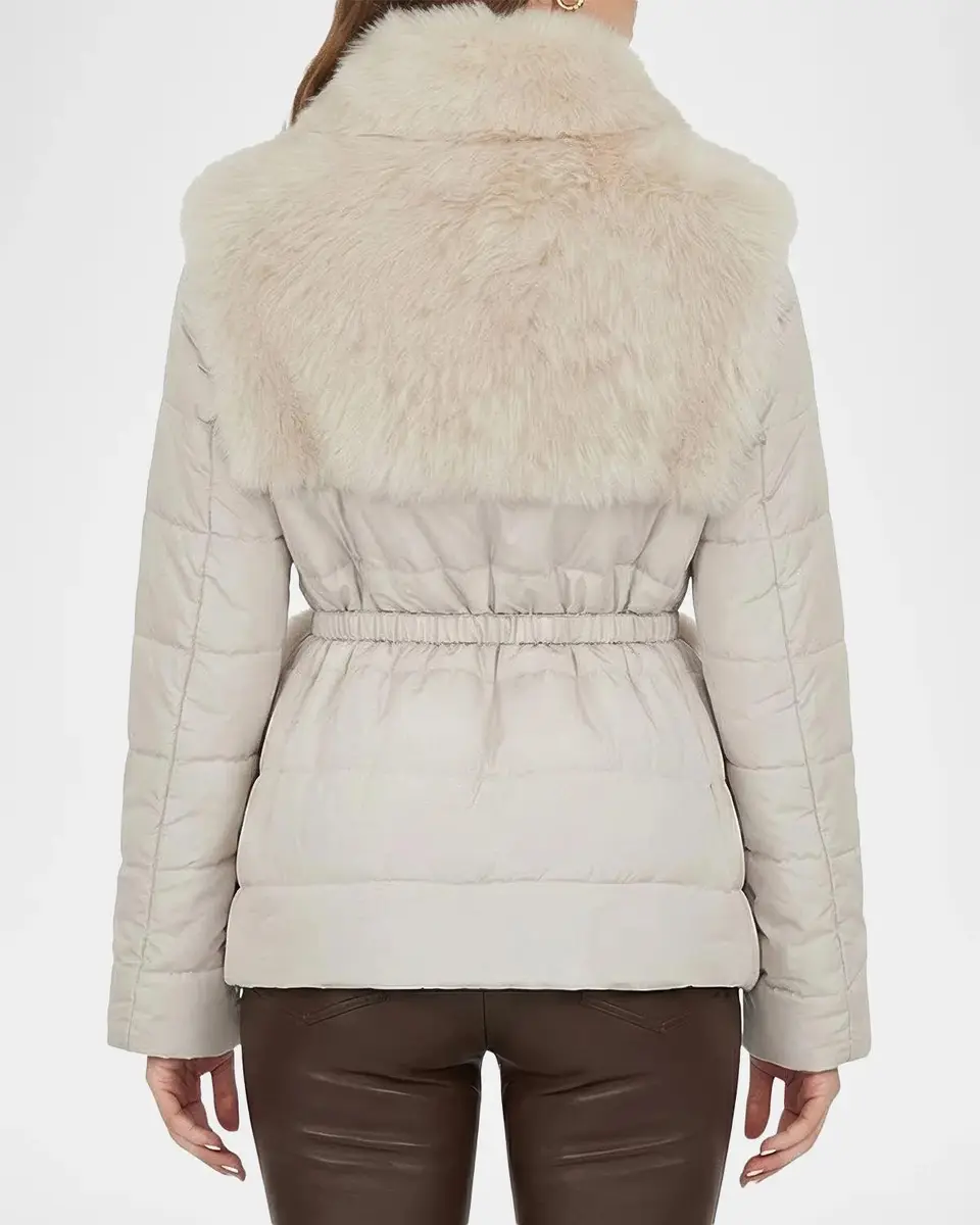 Gorski Select Lamb Shearling Belted Jacket with Quilted Sleeves and Back | Thumbnail 3 Gorski Select Lamb Shearling Belted Jacket with Quilted Sleeves and Back | Thumbnail 3