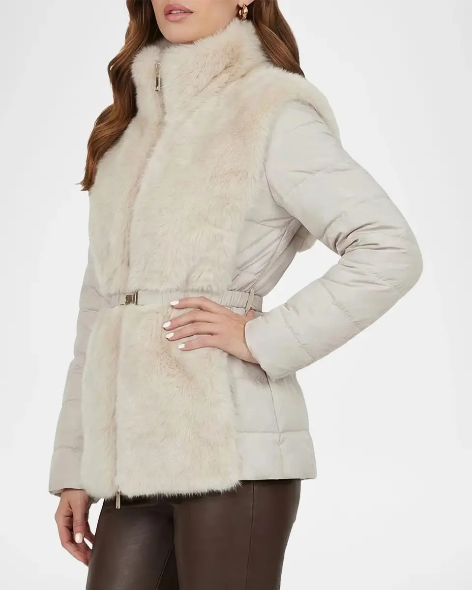 Gorski Select Lamb Shearling Belted Jacket with Quilted Sleeves and Back | Thumbnail 5 Gorski Select Lamb Shearling Belted Jacket with Quilted Sleeves and Back | Thumbnail 5