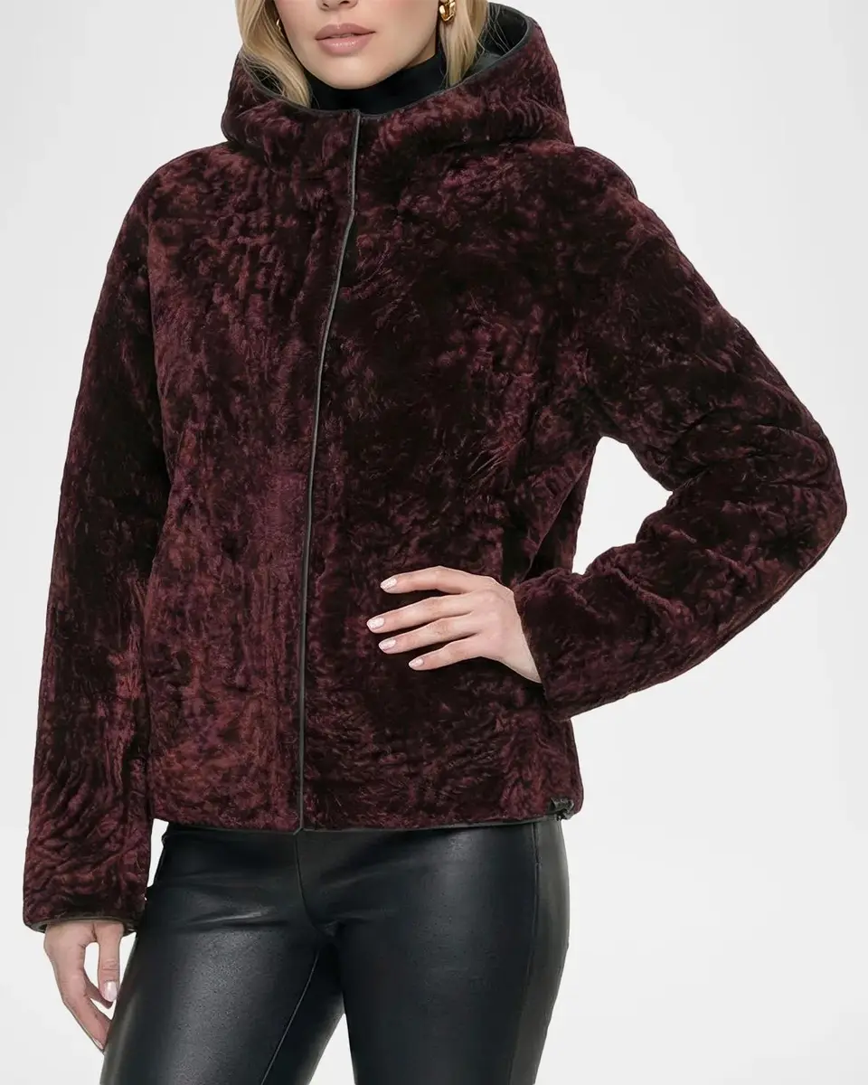 Gorski Textured Lamb Shearling Hooded Jacket | Thumbnail 5 Gorski Textured Lamb Shearling Hooded Jacket | Thumbnail 5