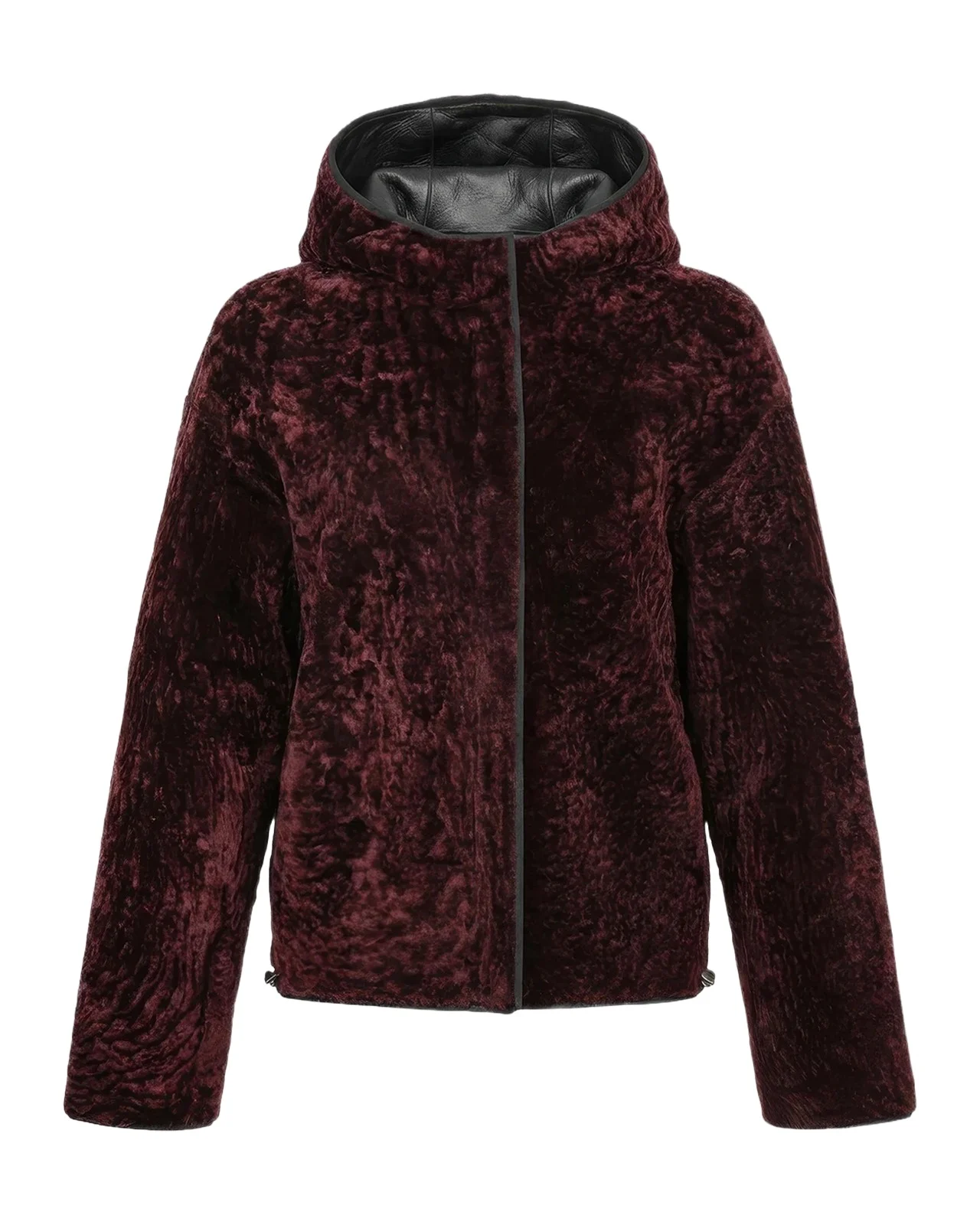 Textured Lamb Shearling Hooded Jacket Textured Lamb Shearling Hooded Jacket