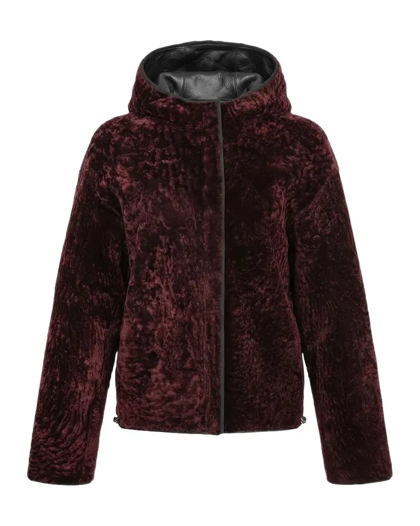 Textured Lamb Shearling Hooded Jacket Textured Lamb Shearling Hooded Jacket