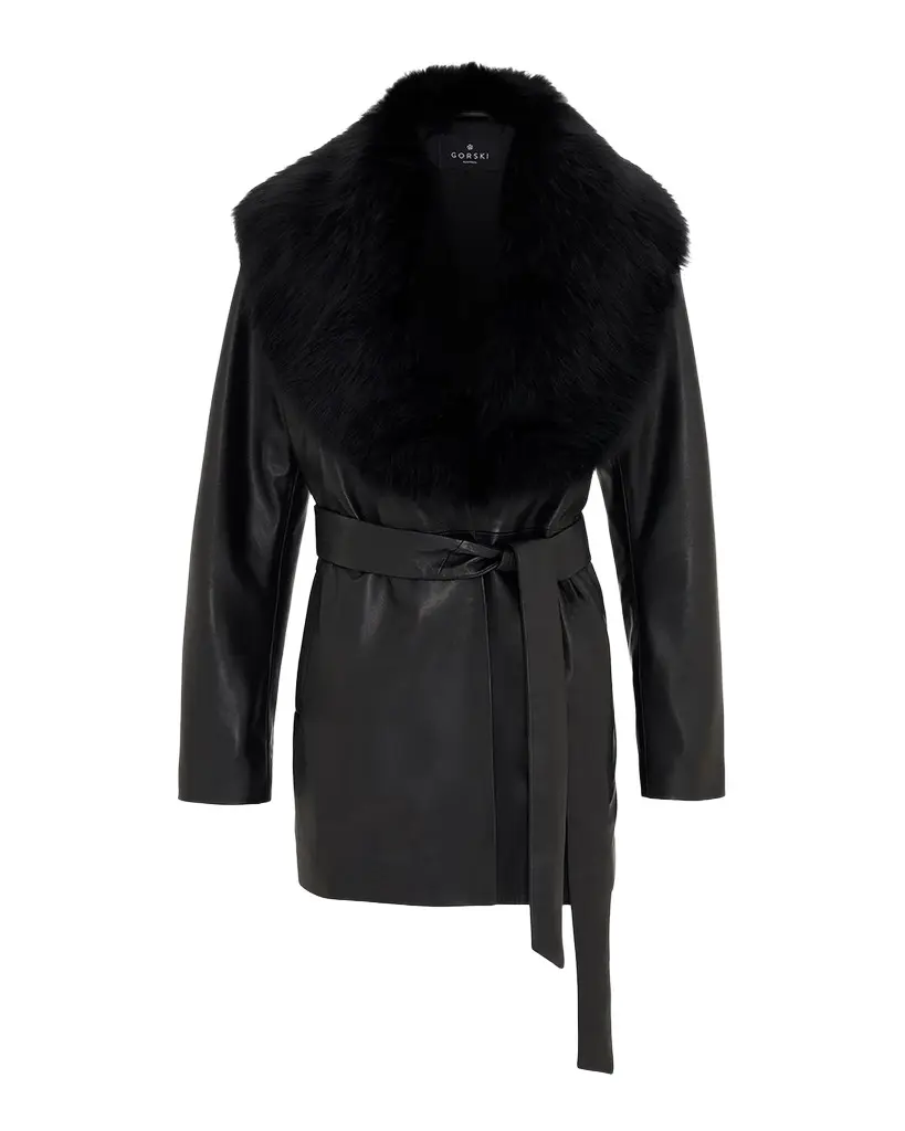 Gorski Nappa Leather Jacket w/ Shearling Collar