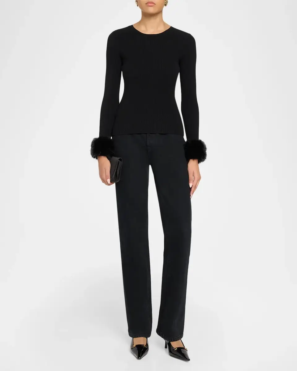 Elie Tahari The Savannah Faux Fur-Cuff Sweater | Thumbnail 2 Elie Tahari The Savannah Faux Fur-Cuff Sweater | Thumbnail 2