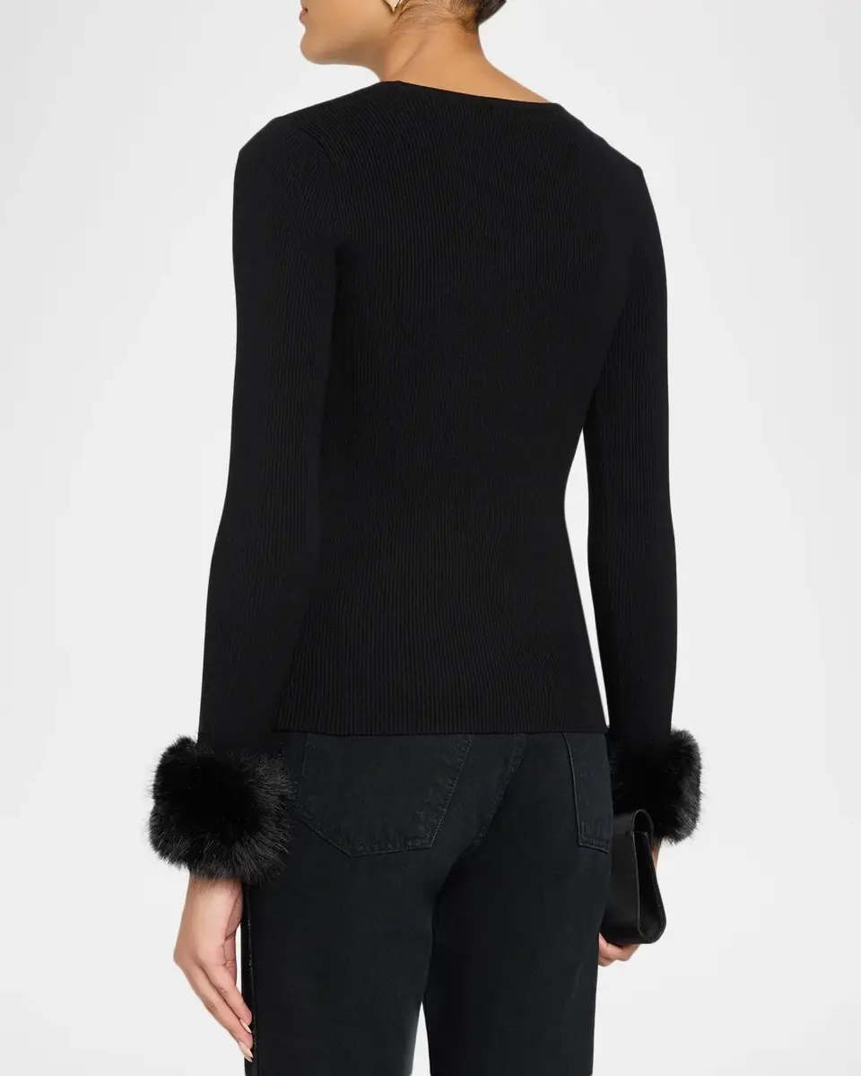 Elie Tahari The Savannah Faux Fur-Cuff Sweater | Thumbnail 3 Elie Tahari The Savannah Faux Fur-Cuff Sweater | Thumbnail 3