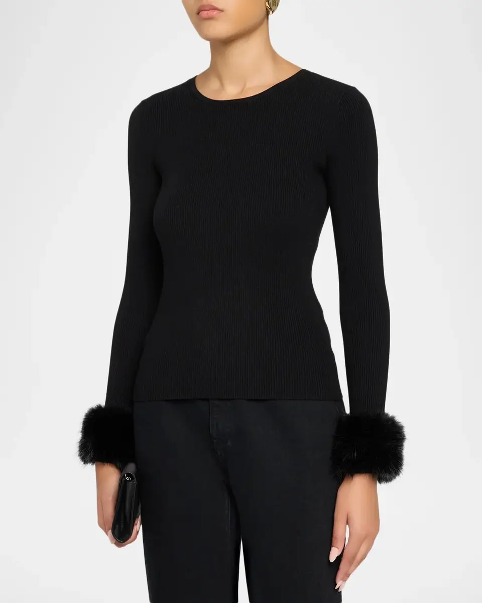 Elie Tahari The Savannah Faux Fur-Cuff Sweater | Thumbnail 4 Elie Tahari The Savannah Faux Fur-Cuff Sweater | Thumbnail 4