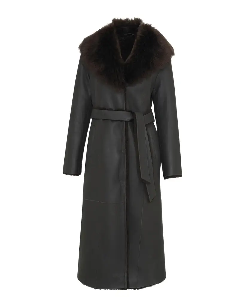 Merino Lamb Shearling Belted Long Coat Merino Lamb Shearling Belted Long Coat
