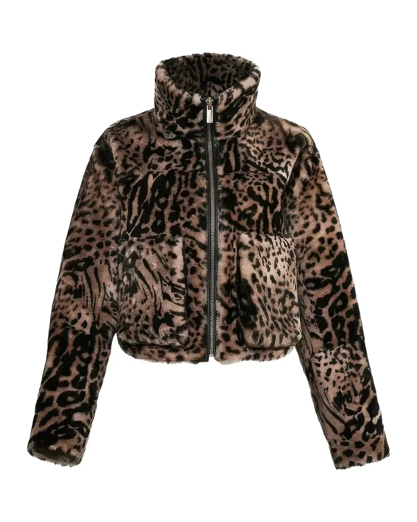 Select Animal-Print Shearling Zip Jacket Select Animal-Print Shearling Zip Jacket