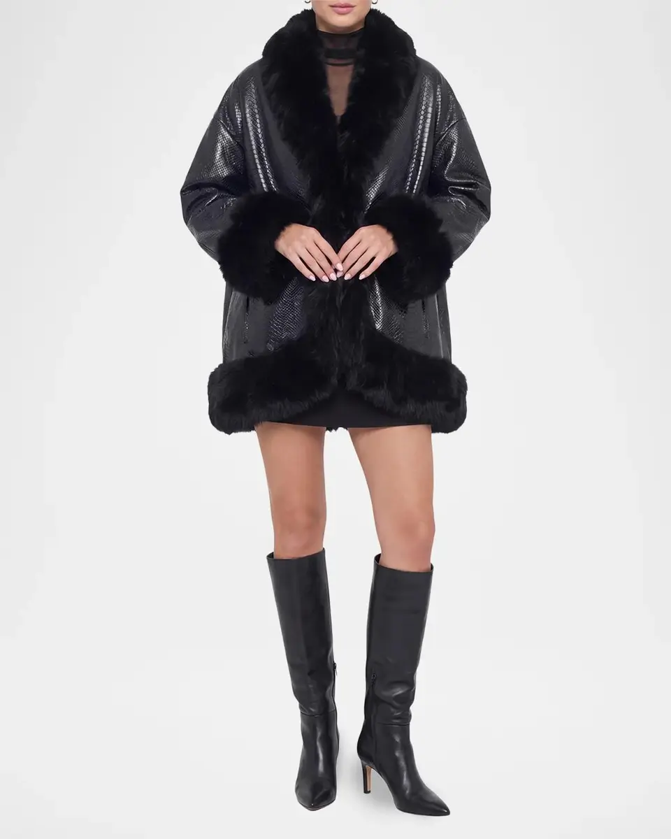 Gorski Python Embossed Leather Coat With Merinillo Lamb Shearling Trim | Thumbnail 2 Gorski Python Embossed Leather Coat With Merinillo Lamb Shearling Trim | Thumbnail 2