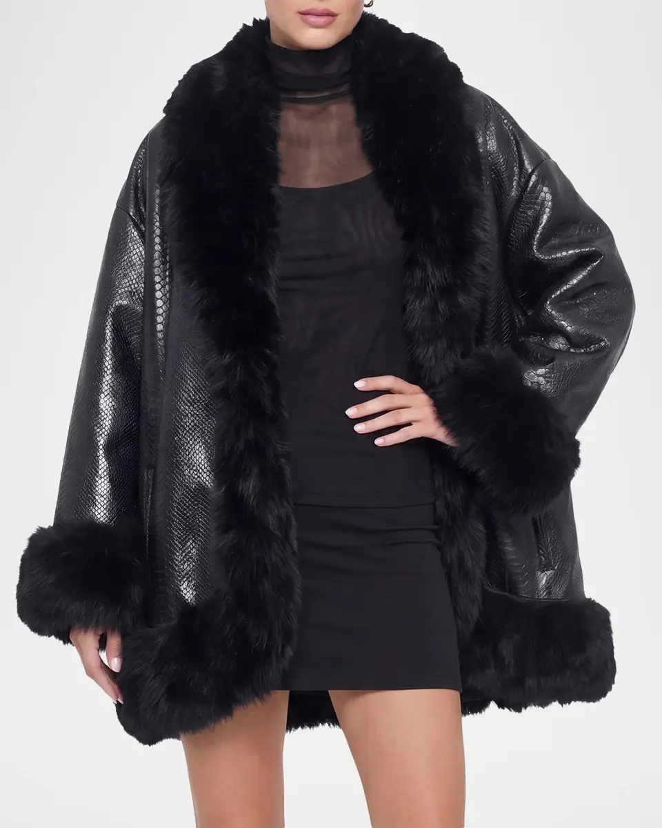 Gorski Python Embossed Leather Coat With Merinillo Lamb Shearling Trim | Thumbnail 4 Gorski Python Embossed Leather Coat With Merinillo Lamb Shearling Trim | Thumbnail 4