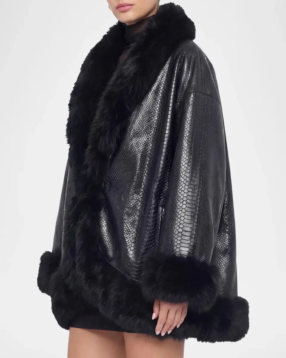 Gorski Python Embossed Leather Coat With Merinillo Lamb Shearling Trim | Thumbnail 5 Gorski Python Embossed Leather Coat With Merinillo Lamb Shearling Trim | Thumbnail 5