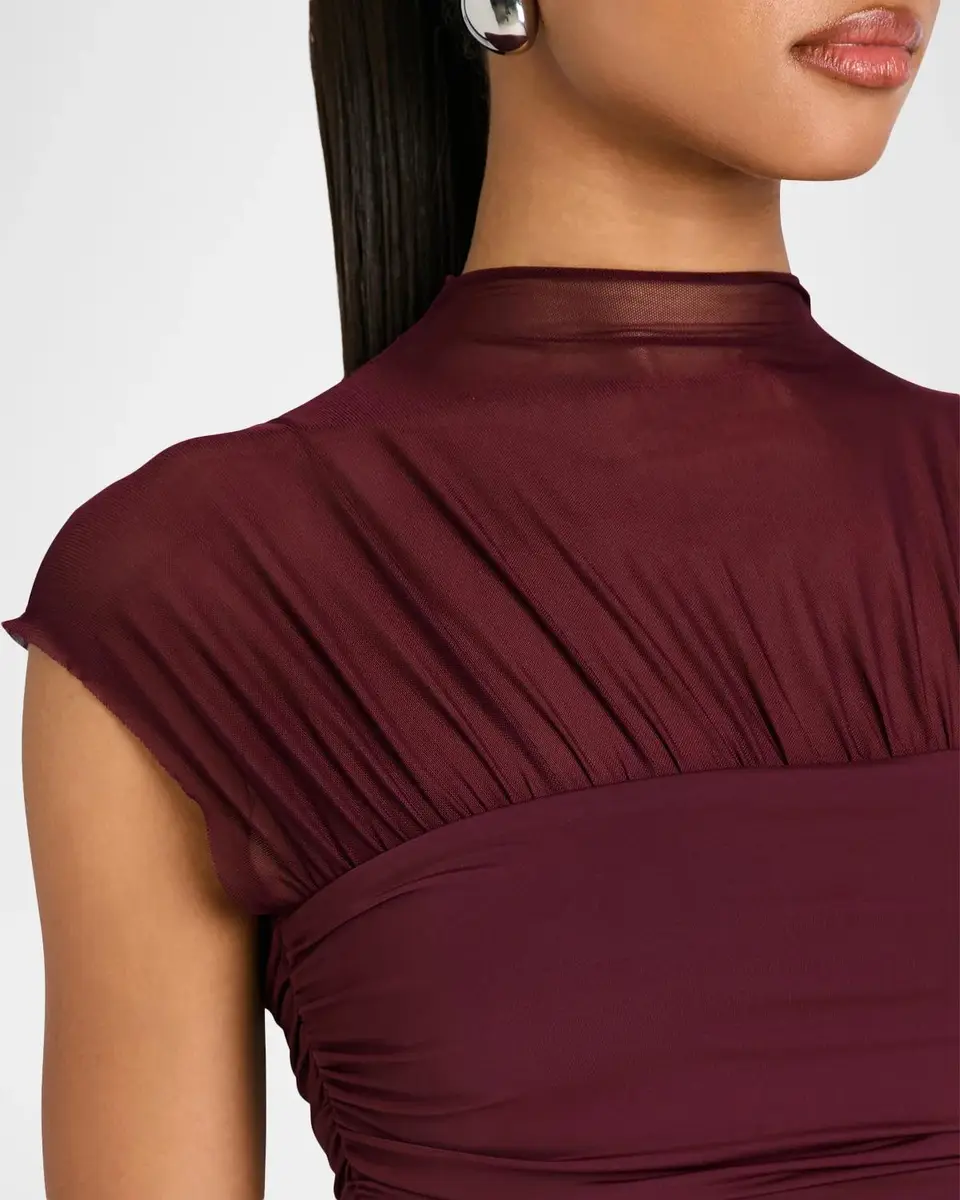 SEROYA Paola Mock-Neck Cap-Sleeve Ruched Mini Dress | Thumbnail 5 SEROYA Paola Mock-Neck Cap-Sleeve Ruched Mini Dress | Thumbnail 5
