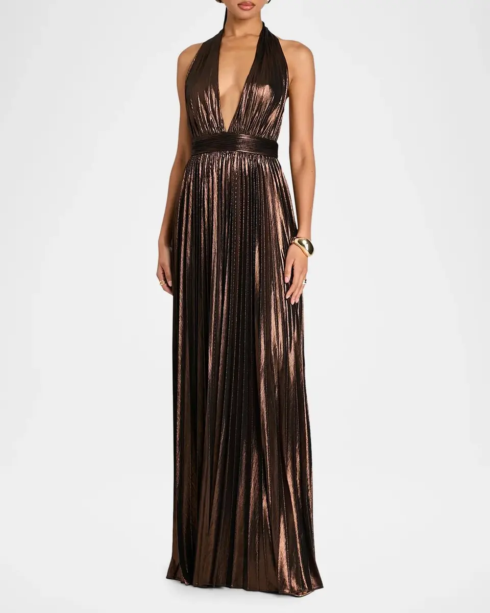 Retrofête Jadda Pleated Metallic Maxi Dress | Thumbnail 2
