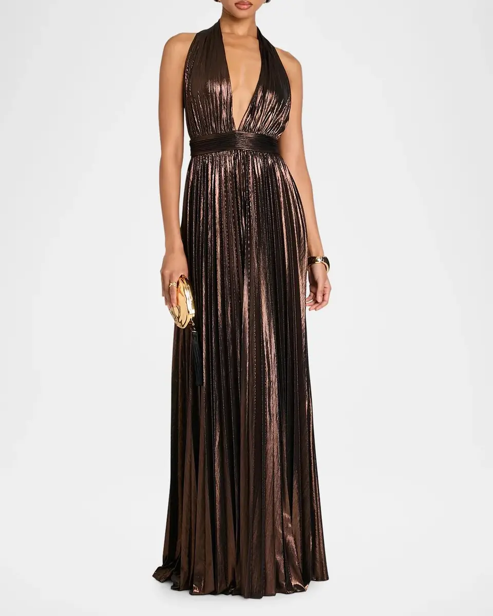Retrofête Jadda Pleated Metallic Maxi Dress | Thumbnail 4