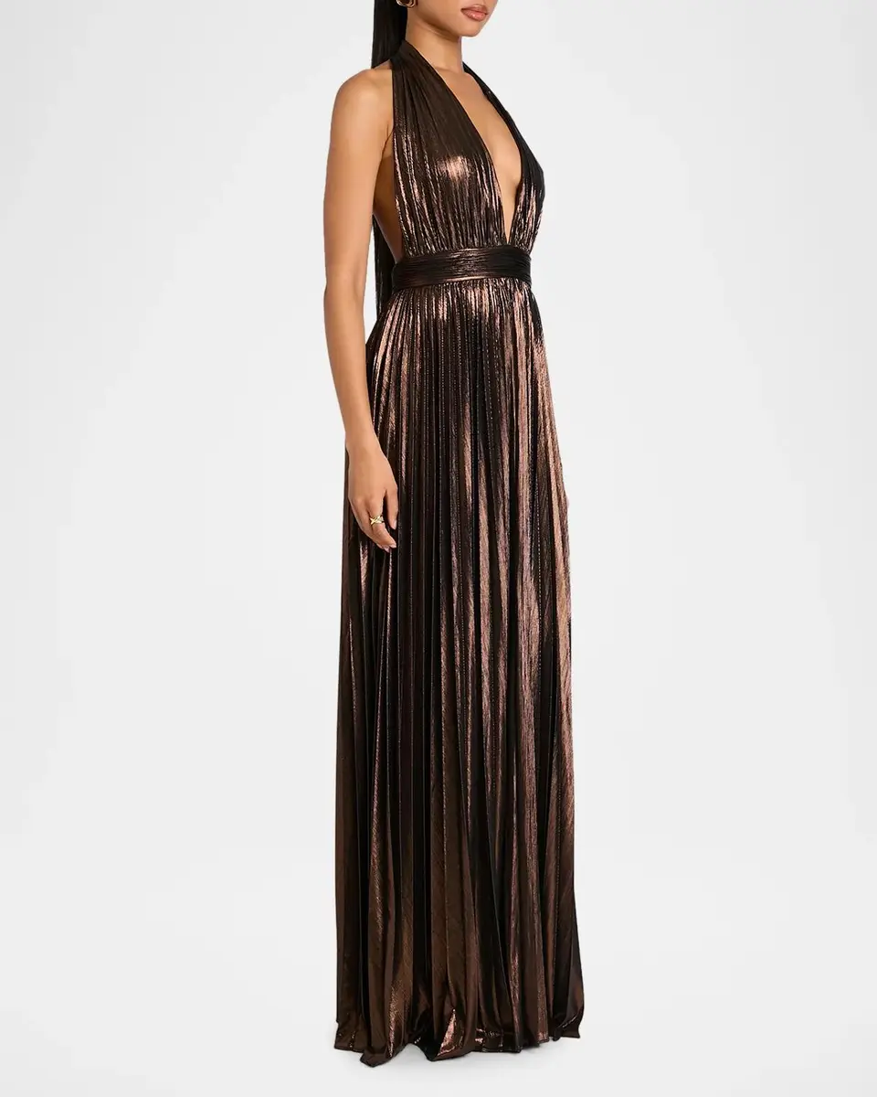 Retrofête Jadda Pleated Metallic Maxi Dress | Thumbnail 6