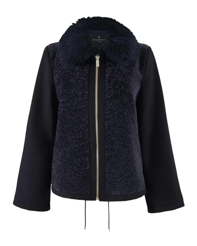 Wool Jacket with Shearling Front and Collar Wool Jacket with Shearling Front and Collar