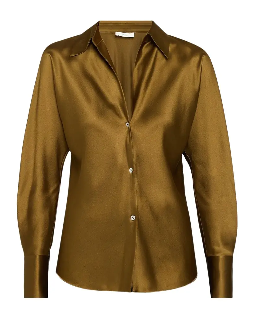 Vince Bias Silk Long-Sleeve Blouse