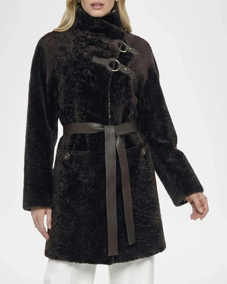 Gorski Belted Stand-Collar Shearling Coat | Thumbnail 4 Gorski Belted Stand-Collar Shearling Coat | Thumbnail 4