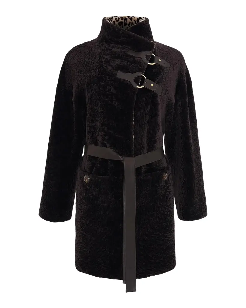 Gorski Belted Stand-Collar Shearling Coat