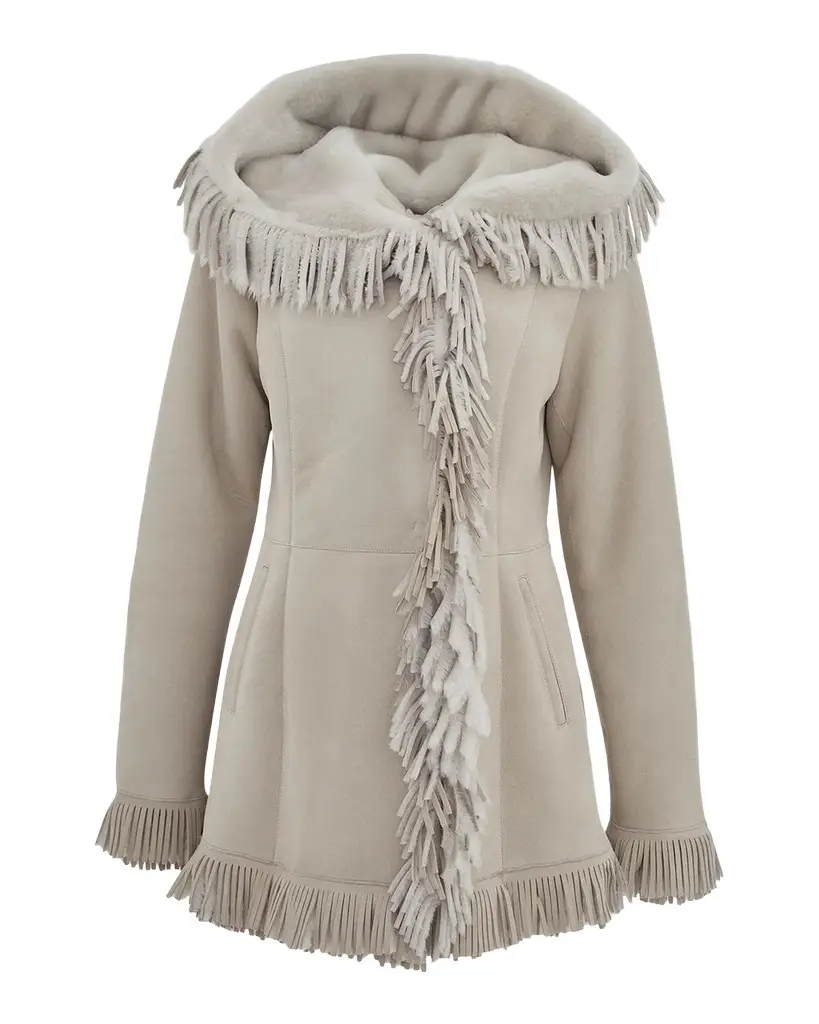 Gorski Merino Shearling Lamb Parka With Fringes, Suede Finish