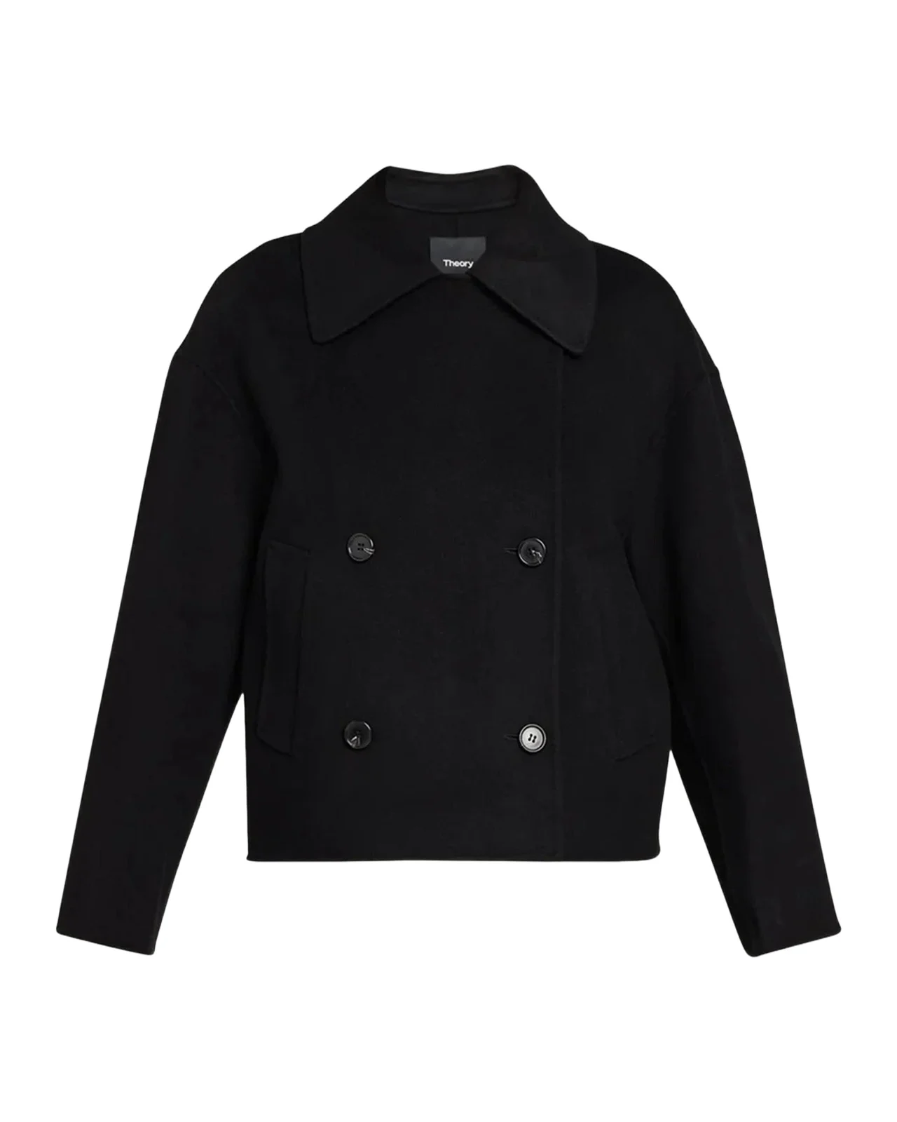 Double-Breasted Wool-Cashmere Short Pea Coat