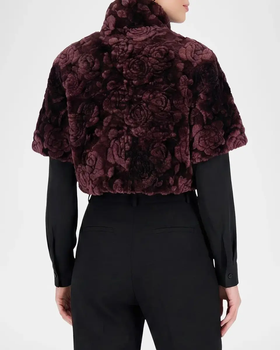 Gorski Select Rose-Print Shearling Bolero | Thumbnail 3 Gorski Select Rose-Print Shearling Bolero | Thumbnail 3