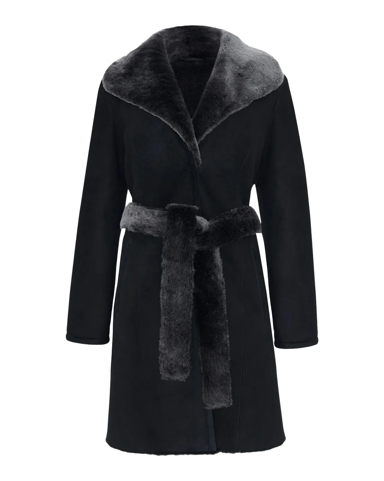 Merino Lamb Shearling Short Coat With Belt Merino Lamb Shearling Short Coat With Belt